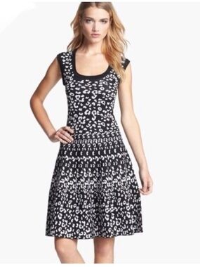 Rebecca Taylor Black and White Animal Print Dress